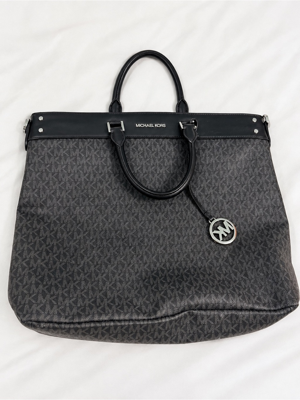 Michael Kors Signature MK Monogram  Work Tote Bag Black gray